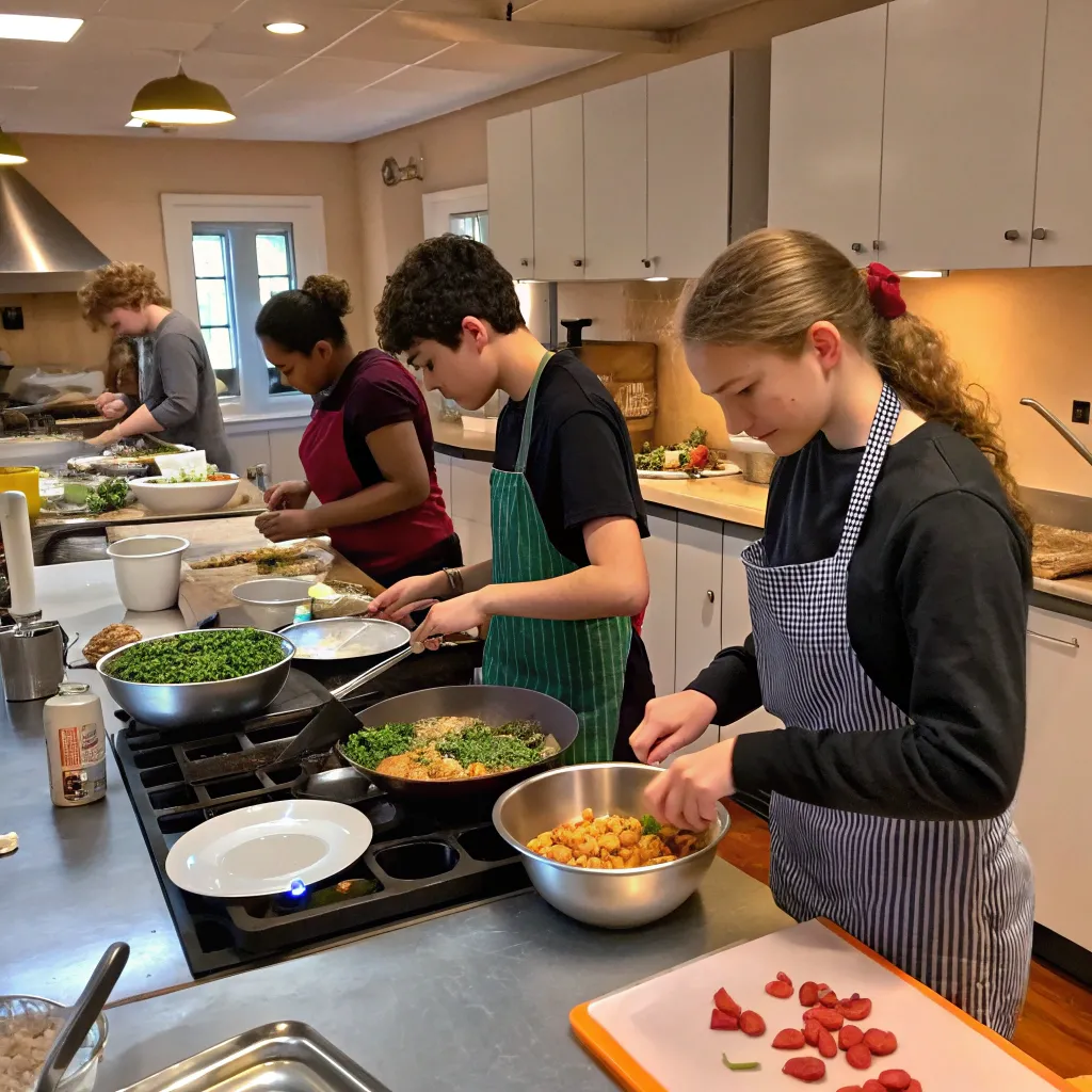 Students cooking in a kitchen